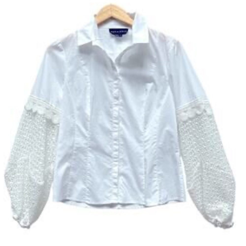 White Women's Blouse with Lace Sleeves
